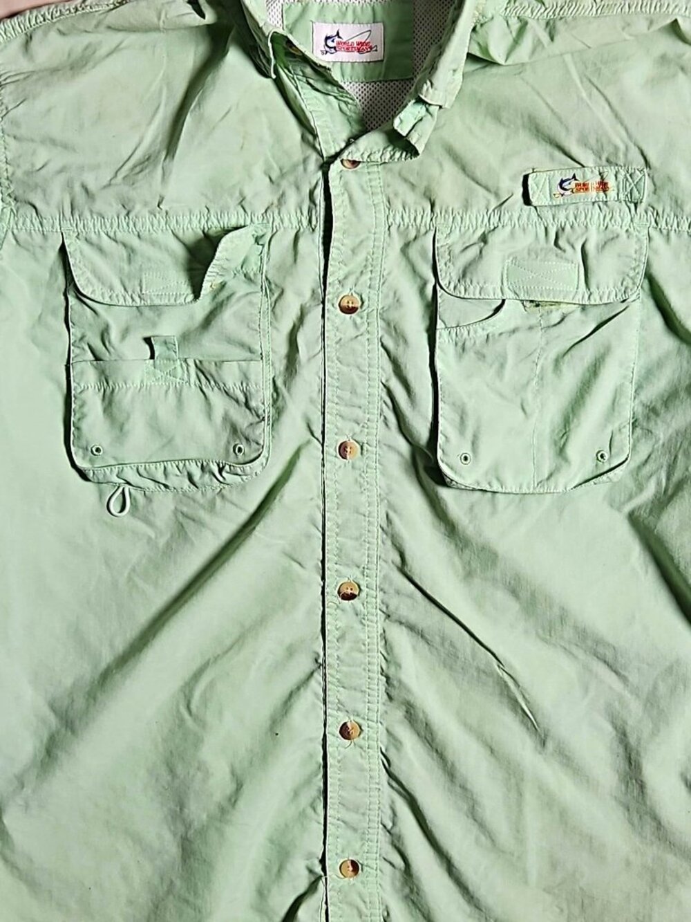 World Wide Sportsman Men's Green Fishing Shirt L Short Sleeve Vented